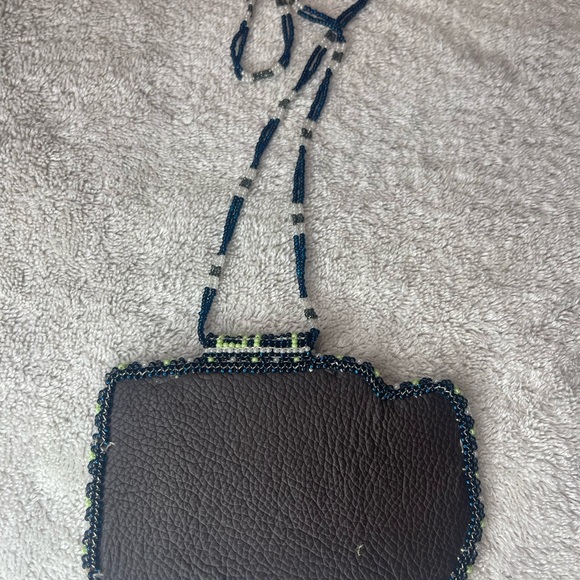 Handmade beaded Seattle Seahawks medallion necklace with leather back - Picture 5 of 5